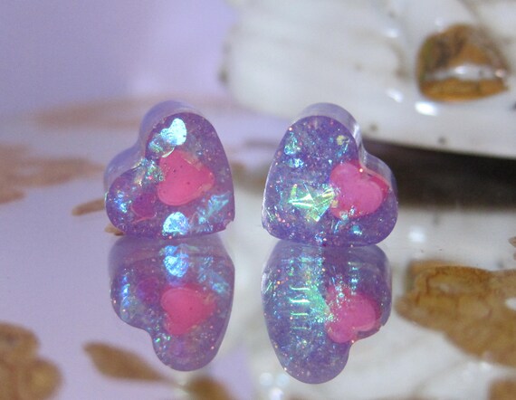 Tiny Heart Rainbow Sparkle Purple Pink Blue Yellow Epoxy Resin Etsy
