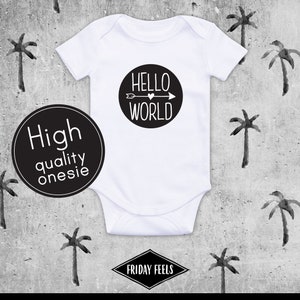 Cute baby onesie, hello world, cute onesie, baby outfit, baby clothes, bodysuit, unisex gift, present