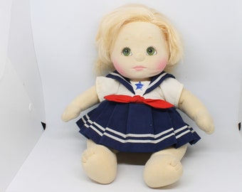 My Child Doll Platinum Blonde Blond Pink Lips Cheeks Blue Eyes Curly Seersucker Light Rainbow T Bars China Boy Vintage Mattel Canada Inc