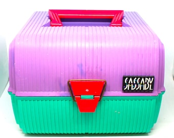 Vintage Sassaby Cosmetic Makeup Make-Up Make Up Case Storage Purple Green 80s Organizer Travel Case Model #102-16 102 16 10216