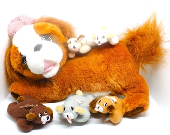 Vintage Puppy Surprise Knock Off Fakie with 5 Babies 90s Mommy Plush Stuffed Animal Purple Bows Fake KO Copy Clone Kenner Secret Keepin's