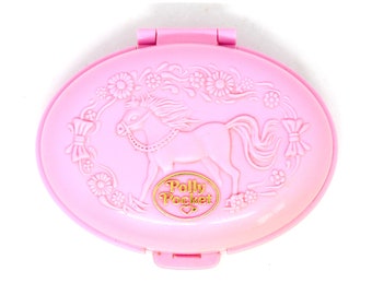 Vintage Polly Pocket Bluebird Mattel Shetland Pony Stables Pink Embossed Compact Miniature Playset Sparkle Pony Horse