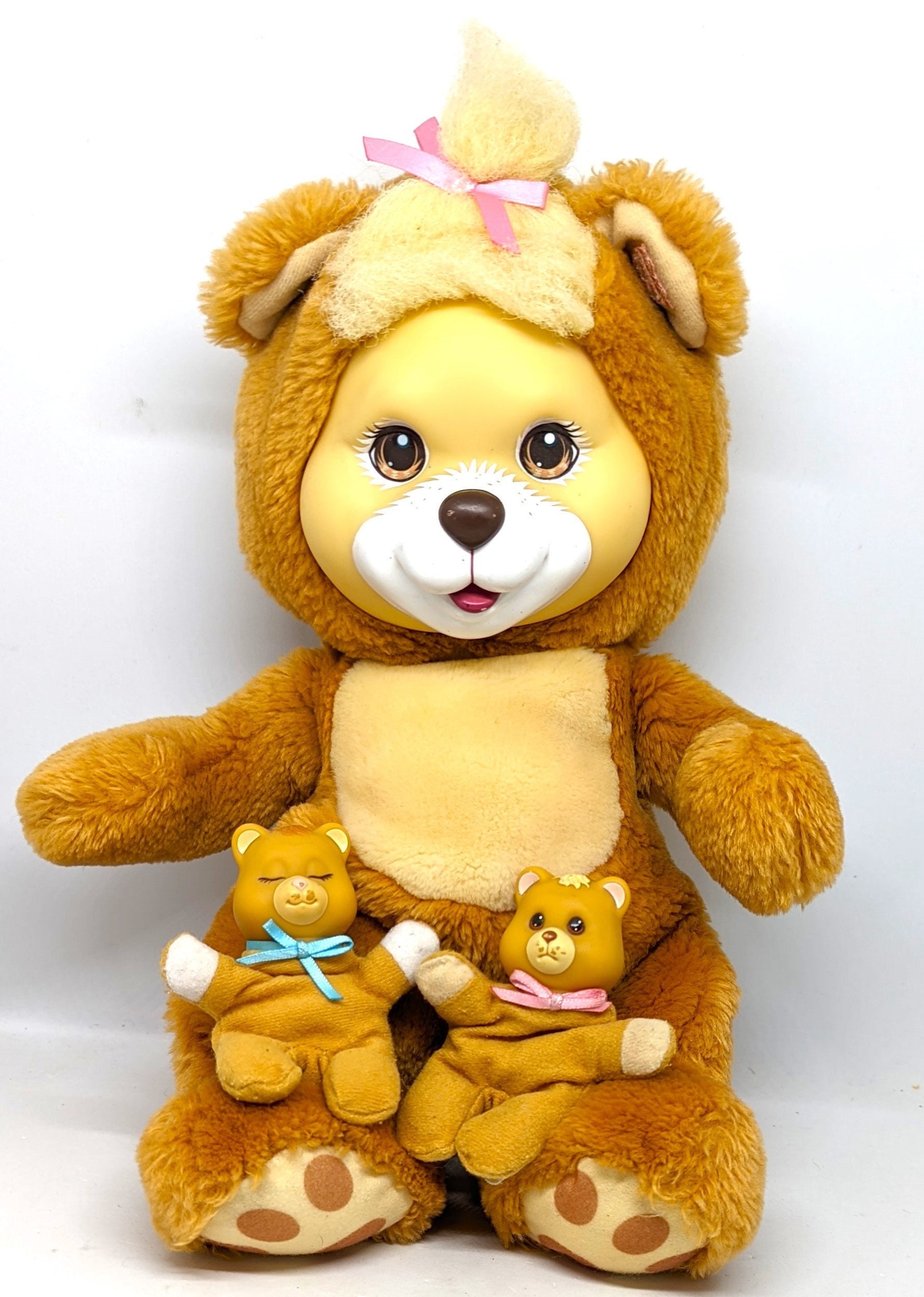 Vintage Hasbro Baby Cub Surprise Bear Brown With 2 Babies 90s