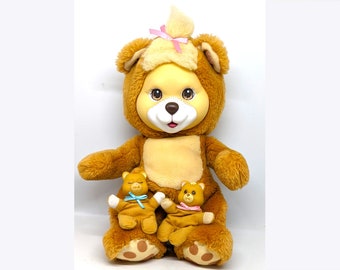 Vintage Hasbro Baby Cub Surprise Bear Brown With 2 Babies 90s Puppy Pony Bunny Mama Mommy Cat Kitty Plush Stuffed Animal Kitten Babies