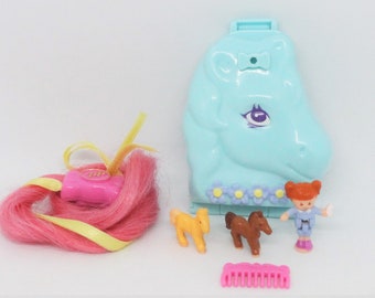 Vintage Bluebird Mattel Polly Pocket Pony Sisters Pony Parade Collection Near Complete Hair Bow Comb Blue Horse Head Compact Original