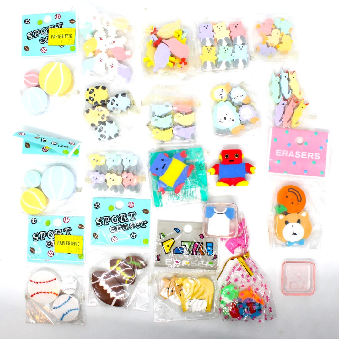Vintage New NOS Eraser Lot Unopened Packaged Kid's Stationery Novelty ...