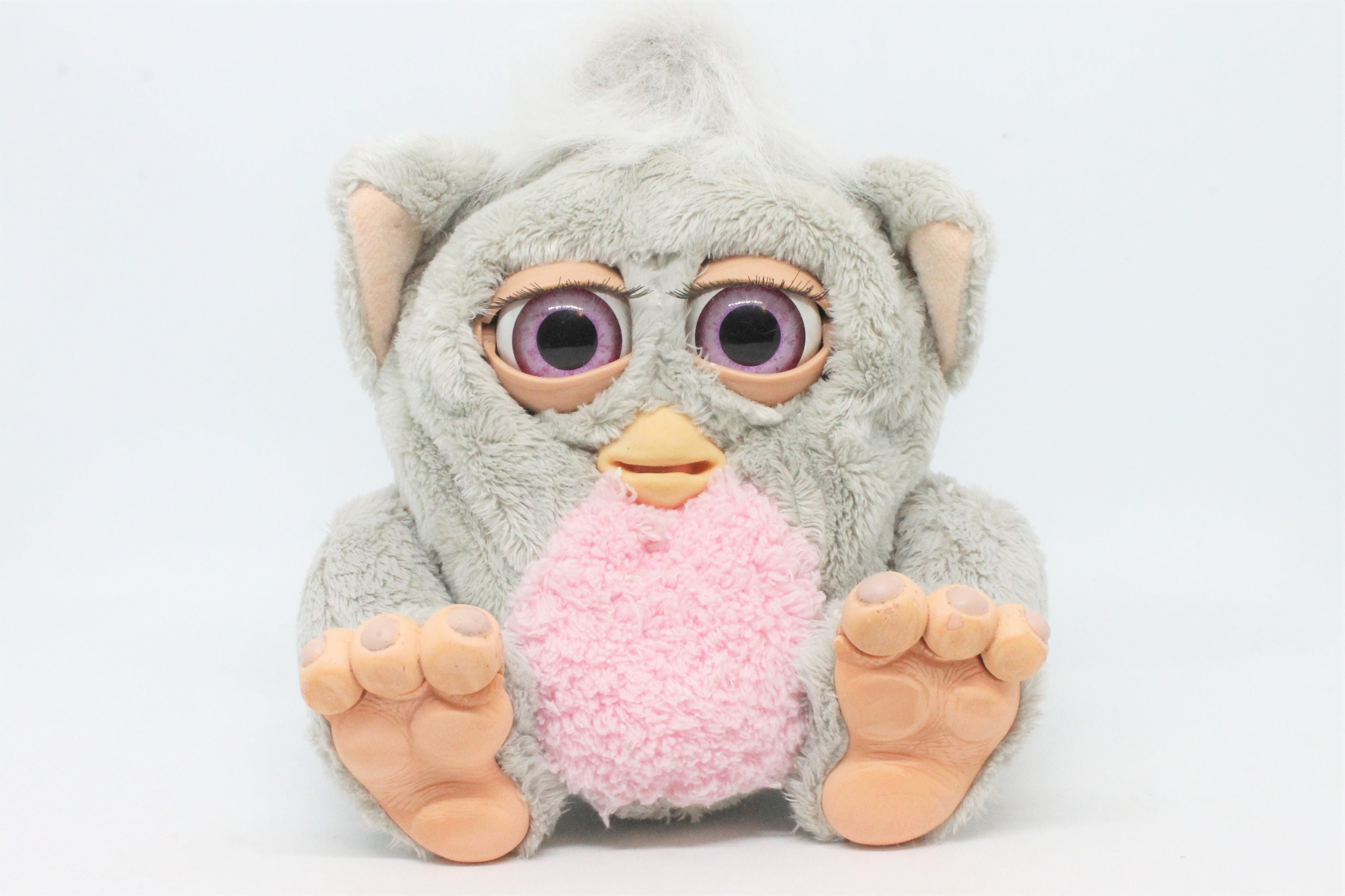 Vintage 2005 Furby Baby Sleepy Pink Grey Emoto Tronic RARE Pink