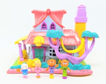 Casa de gatitos iluminada de Polly Pocket vintage 100 % completa Bluebird Mattel Original 90s Retro Old Classic Mew's Pollyville Animal Wonderland