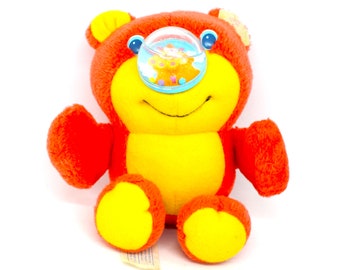 Vintage Nosy Bears Plush Playskool Teddy Bear Shakers Chuckles Clown Red Yellow Original 1980s Old Retro Classic Works Working 9" Baby