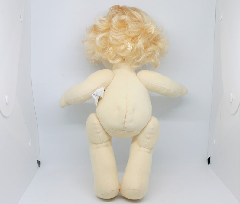 My Child Doll Platinum Blonde Blond Pink Lips Cheeks Blue Eyes Curly Seersucker Light Rainbow T Bars China Boy Vintage Mattel Canada Inc