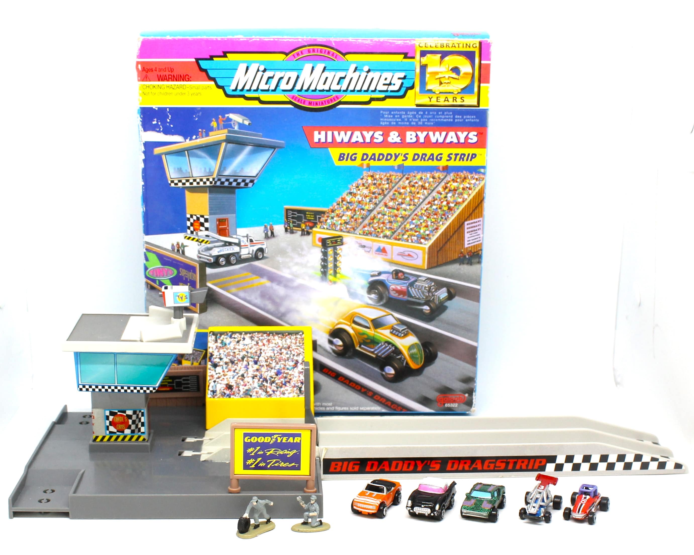 Vintage Galoob Toys Micro Machines Lot of Cars Pit Crew Figures Hiways and Byways Big Daddy's Drag Strip In Box Near Complete
