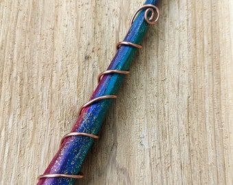 High Energy Hand Carved River Wood Copper Amethyst Manifestation Wand