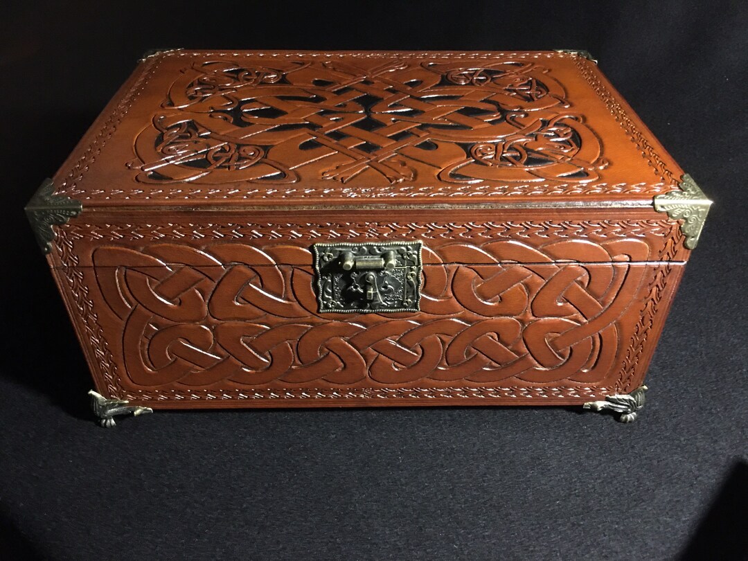 Hand Carved Leather Jewellery Box/ Celtic Jewellery Box/ Etsy