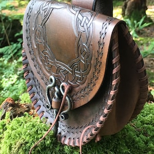 Hand Carved Viking Leather Belt Pouch/ Hip Pouch/ Bushcraft - Etsy