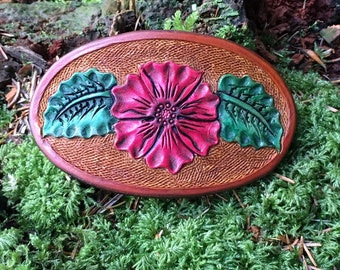Hand carved flower and leaf barrette