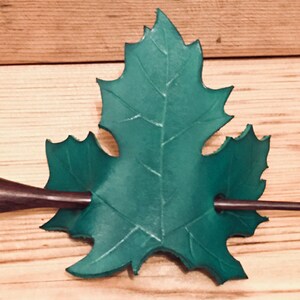 Hand carved leather maple leaf barrette/ leather leaf barrette/ maple leaf barrette