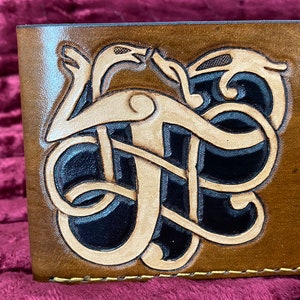 handmade carved leather wallet/ mens wallet/ bi-fold wallet/ carved leather wallet/ mens gift/ mens wallet