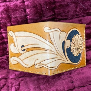 handmade carved leather wallet/ mens wallet/ bi-fold wallet/ carved leather wallet/ mens gift/ mens wallet
