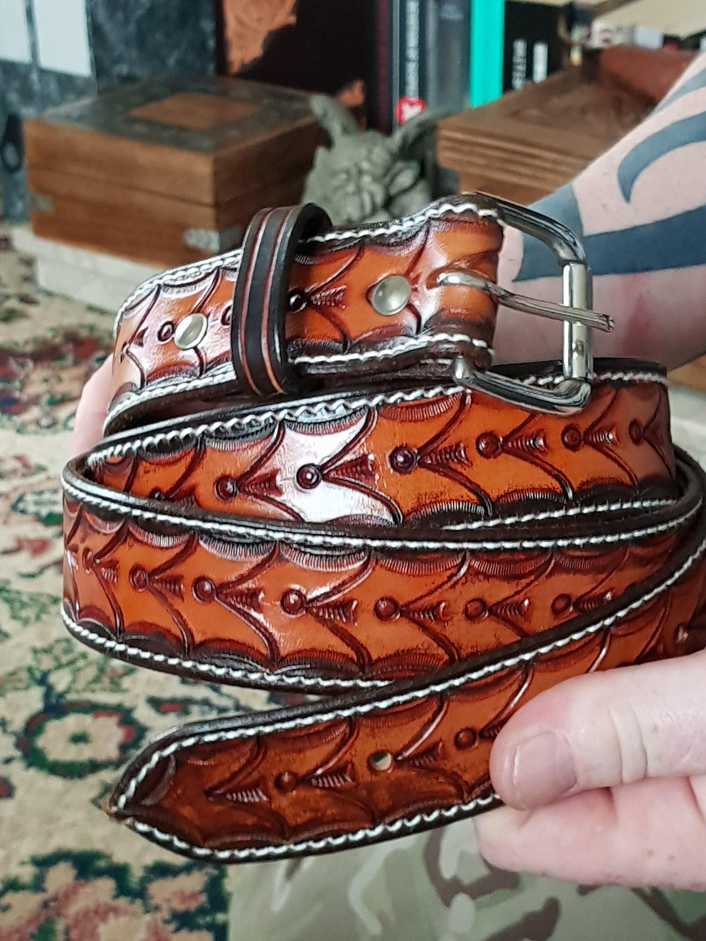 HandMade Hand Carved Leather Belt Etsy