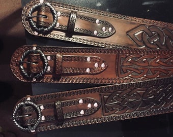 Leather hand carved larp belt/ viking belt/ armour belt/ sca