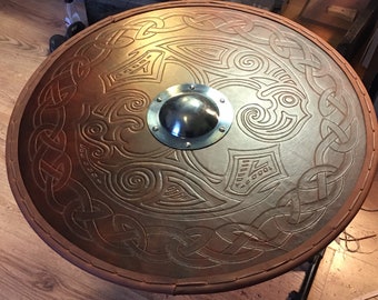 Viking shield/ handmade leather covered Viking/ celtic shield. Re-enactment shield