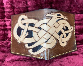 handmade carved leather wallet/ mens wallet/ bi-fold wallet/ carved leather wallet/ mens gift/ mens wallet