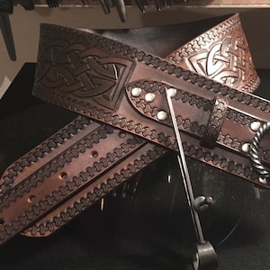 Leather hand carved larp belt/ viking belt/ armour belt/ sca