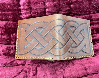 handmade carved leather wallet/ mens wallet/ bi-fold wallet/ carved leather wallet/ mens gift/ mens wallet