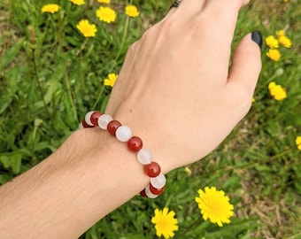 Red & White Glass Beaded Bracelet Zodiac Cat