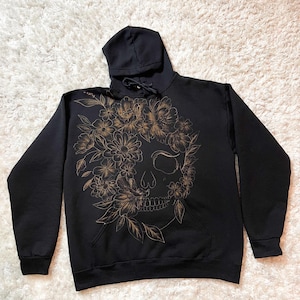 Hand Painted Bleach Skull Flowers Hoodie