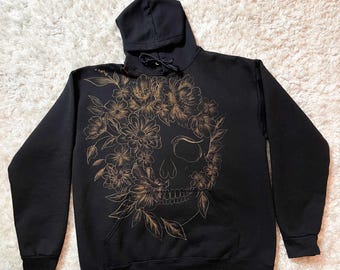 Skeleton Flower Hand Painted Bleach Hoodie, Black, Sizes S-3XL - Etsy