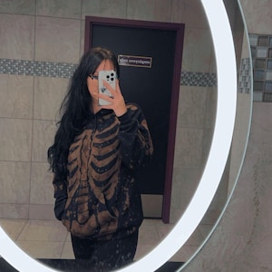 Sudadera con capucha de esqueleto pintada a mano con blanqueador, color negro, tallas S a 3XL