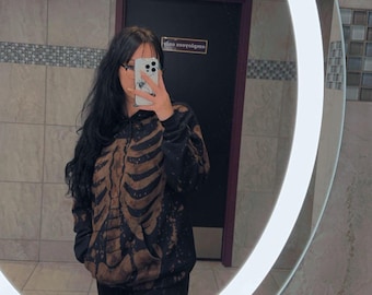 Skeleton Hand Painted Bleach Hoodie, Black Sizes Small - 3XL