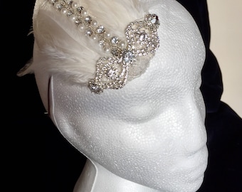 Vintage inspired bridal headpiece.wedding headpiece, feathers and frolics ,