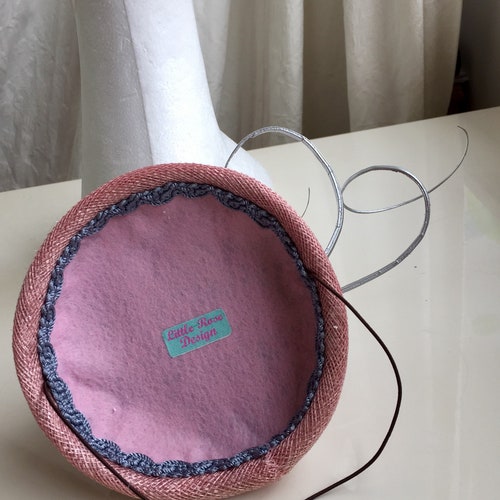 Dusky pink,silver wedding hat headpiece fascinator , stunning shops original handmade design.Handmade lily flowers for weddings or horse racing !