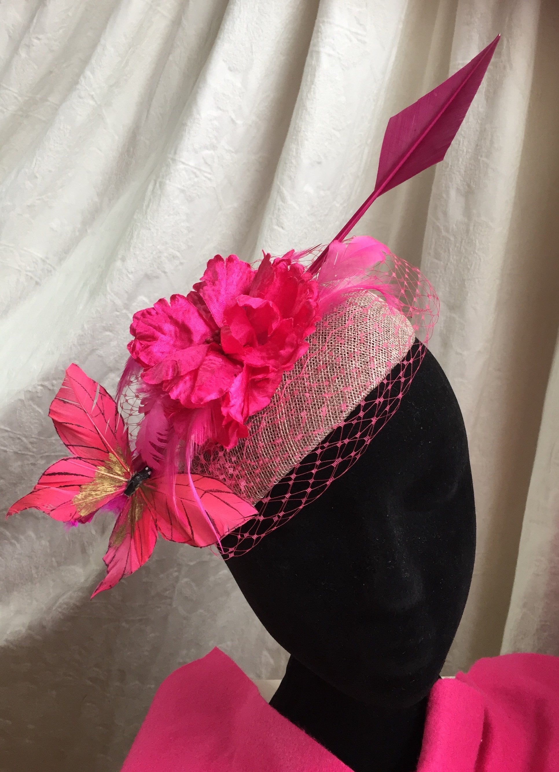 Wedding hat fascinator headpiece hatinator in grey and pink Etsy