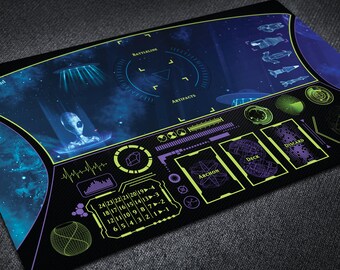 KeyForge Card Game Mat for House Mars Players with Playing Zones and Chain Tracker, Large Custom Playmat in UFO War Spaceship Cockpit Style