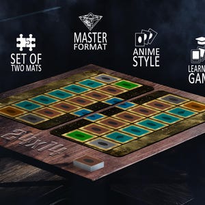 Tapete de juego YGO para 2 jugadores con zonas de campo clásicas de estilo anime para jugar cartas Orica, tapete personalizado de TCG de formato grande Goat para duelos de la vieja escuela. Set of 2 Single Mat