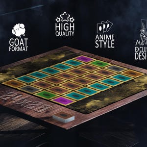 Tapete de juego YGO para 2 jugadores con zonas de campo clásicas de estilo anime para jugar cartas Orica, tapete personalizado de TCG de formato grande Goat para duelos de la vieja escuela. imagen 2