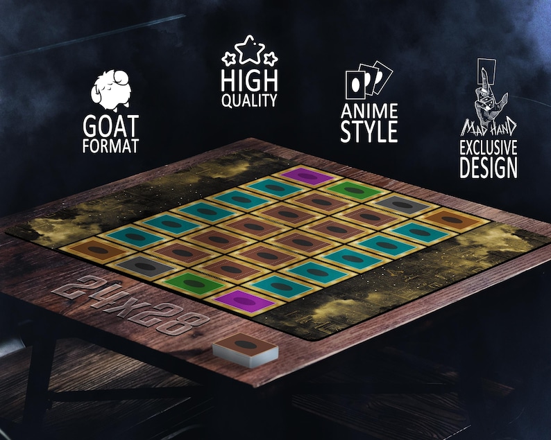Tapete de juego YGO para 2 jugadores con zonas de campo clásicas de estilo anime para jugar cartas Orica, tapete personalizado de TCG de formato grande Goat para duelos de la vieja escuela. imagen 2