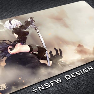 Gaming Playmat mit Android 2B Set für NieR Automata Theme Tablestation Set Up, NSFW Expanded Mousepad Gamer Schreibtischmatte mit Sexy Anime Girl