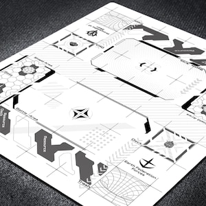 Tapis de jeu Gundam pour 2 joueurs avec zones de terrain sur le thème Mecha, tapis Zeon vs Federation TCG avec aménagement minimaliste de la zone de combat pour les débutants