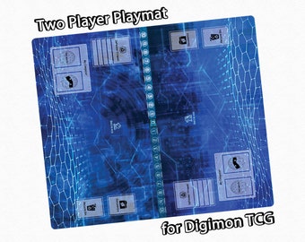 Digimon Card Game Playmat for Two-Players with Desktop Themed Custom Field Zones, Digital World Style Card Game Mat for Organized Gaming