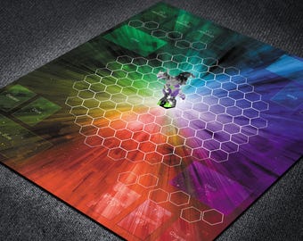 Bakugan Game Mat for 2-Players, Colorful Large Playmat for Bakugan Brawl Battles and Playing Cards with Hexagonal Zones Matching Bakucores
