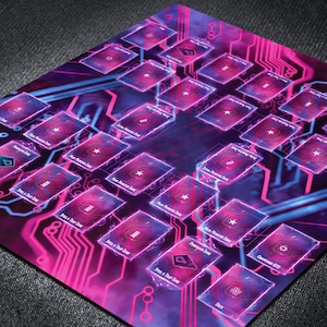 Grand tapis de jeu YGO pour 2 joueurs avec zones de champ de cartes à thème circuit néon pour les duels de règles maîtresses, accessoire de tapis de jeu TCG de table de jeu recto-verso