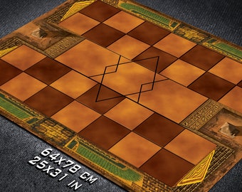 Large 2-Player TCG Classic YGO Playmat with Forbidden Memories Card Game Field Zones in Ancient Egypt Style for Goat or Master Format Duels