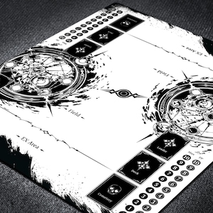 Tapete de juego de cartas TCG Shadowverse con zonas de juego minimalistas para 2 jugadores para una jugabilidad evolucionada, tapete personalizado con zonas de juego específicas de dos lados