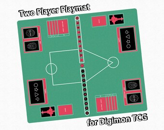 Squid Game Themed Digimon TCG Playmat with Custom Field Zones for Stylish Play, Card Game Mat for Two-Players, Gaming Tabletop Accessory