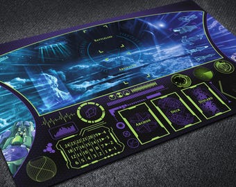 KeyForge House Mars Playmat with Playing Zones & Chain Tracker – UFO Spaceship Cockpit Design Custom Card Game Mat