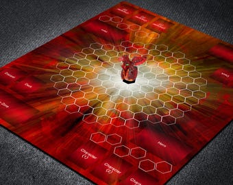 Two Player Bakugan Battle Planet Custom Playmat, Tabletop Game Mat for Playing Cards and Rolling Brawlers with Bakucores Hexagonal Zones